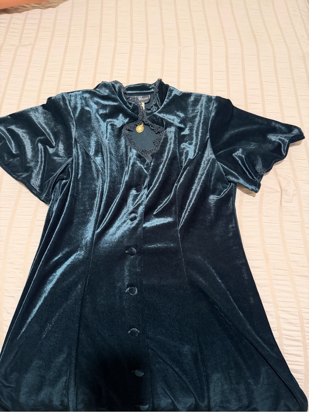 Velvet Button-Front Mini Dress in Dark Teal